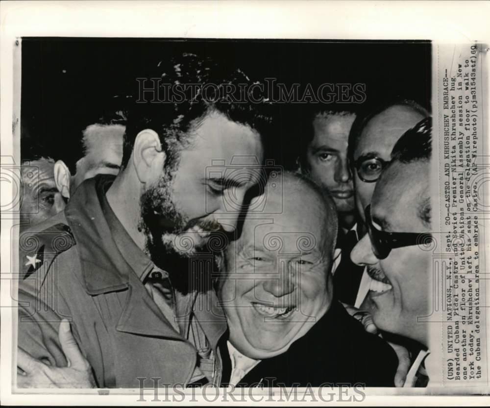 1960 Fidel Castro & Soviet Premier Nikita Khrushchev hugging, NY-Historic Images