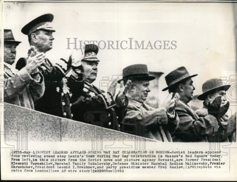 1962 Soviet Premier Khrushchev & others applaud on May Day, Moscow-Historic Images