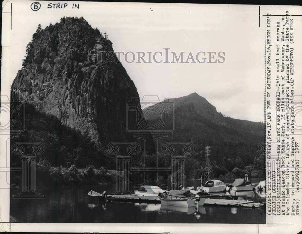 1957 Boats parked on Columbia River at Beacon Rock State Park, WA-Historic Images