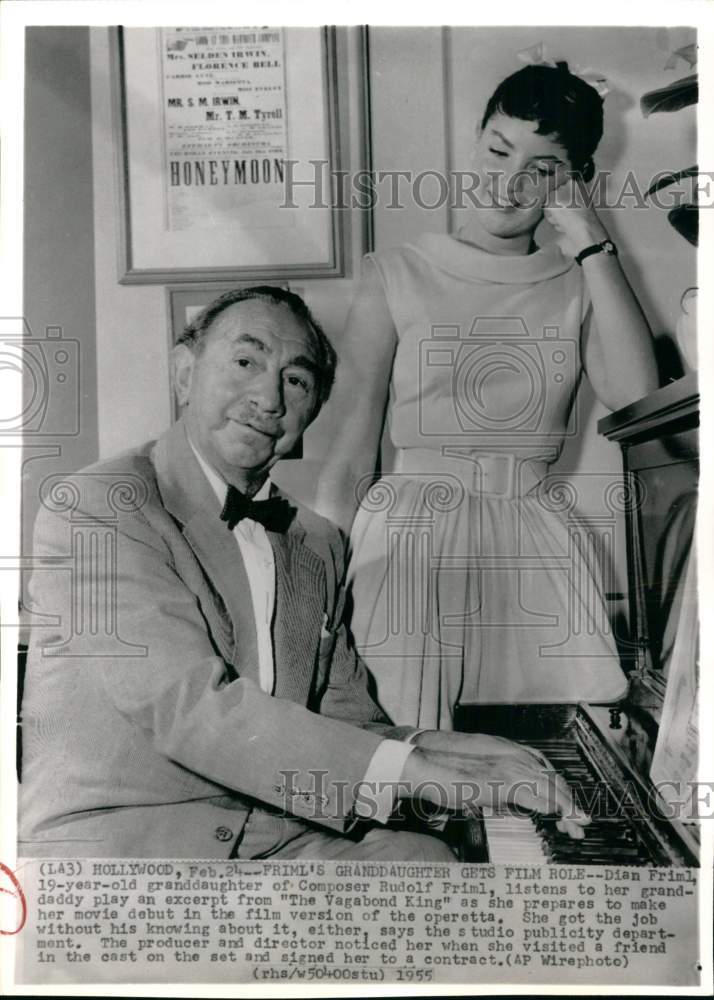 1955 Press Photo Composer Rudolph Friml &amp; granddaughter Dian in Hollywood, CA - Historic Images