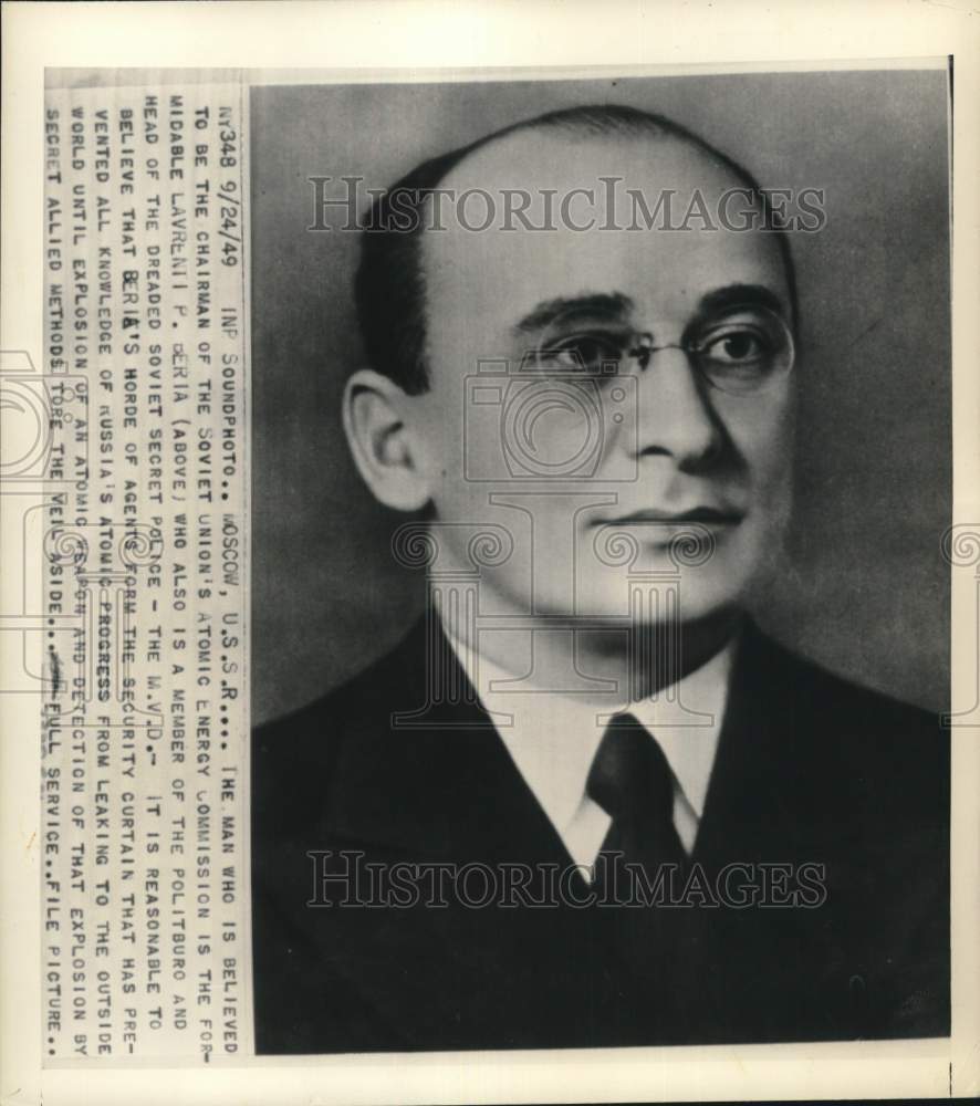 1949 Press Photo Soviet politician &amp; Politburo member Lavrenti Beria in Moscow - Historic Images