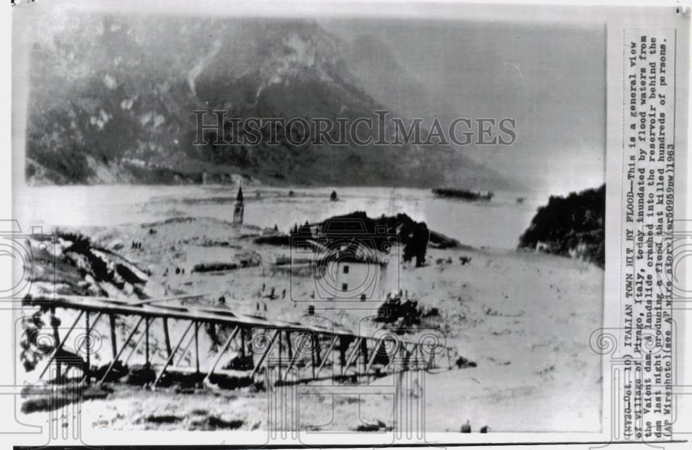 1963 Press Photo General view of Pirago village during Vaiont dam flood in Italy- Historic Images