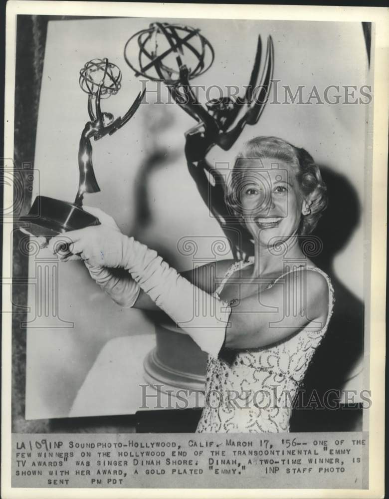 1956 Singer Dinah Shore with Emmy Award in Hollywood California-Historic Images