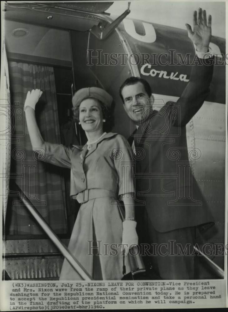 1960 Nixons Wave From Plane As They Leave Washington For Convention-Historic Images