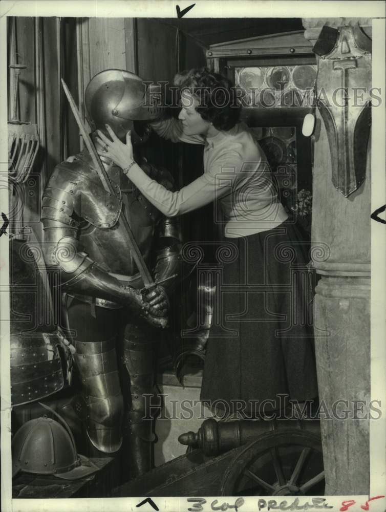 1957 Visitor Inspects Armor Used By German Knights Of Black Forest-Historic Images