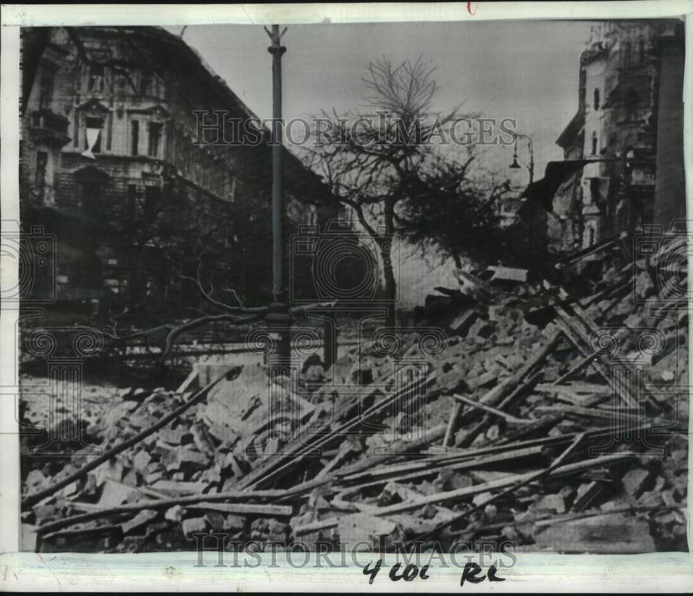 1956 Destroyed buildings & rubble in Rakoczy st., Budapest, Hungary-Historic Images