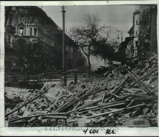 1956 Destroyed buildings & rubble in Rakoczy st., Budapest, Hungary-Historic Images