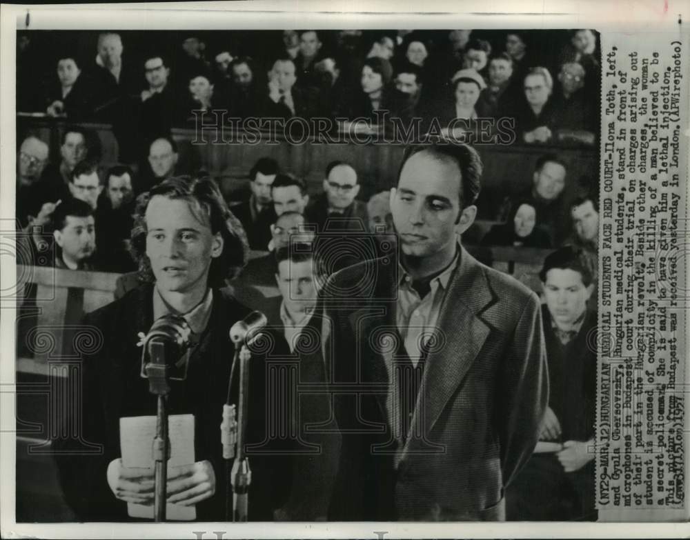 1957 Ilona Toth &amp; Gyula Obersowszky appear in court, Budapest-Historic Images