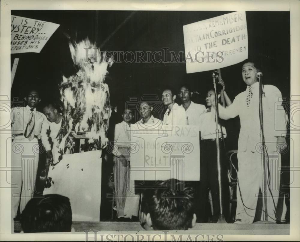 1951 Filipino demonstrators burning an effigy, Manila, Philippines-Historic Images