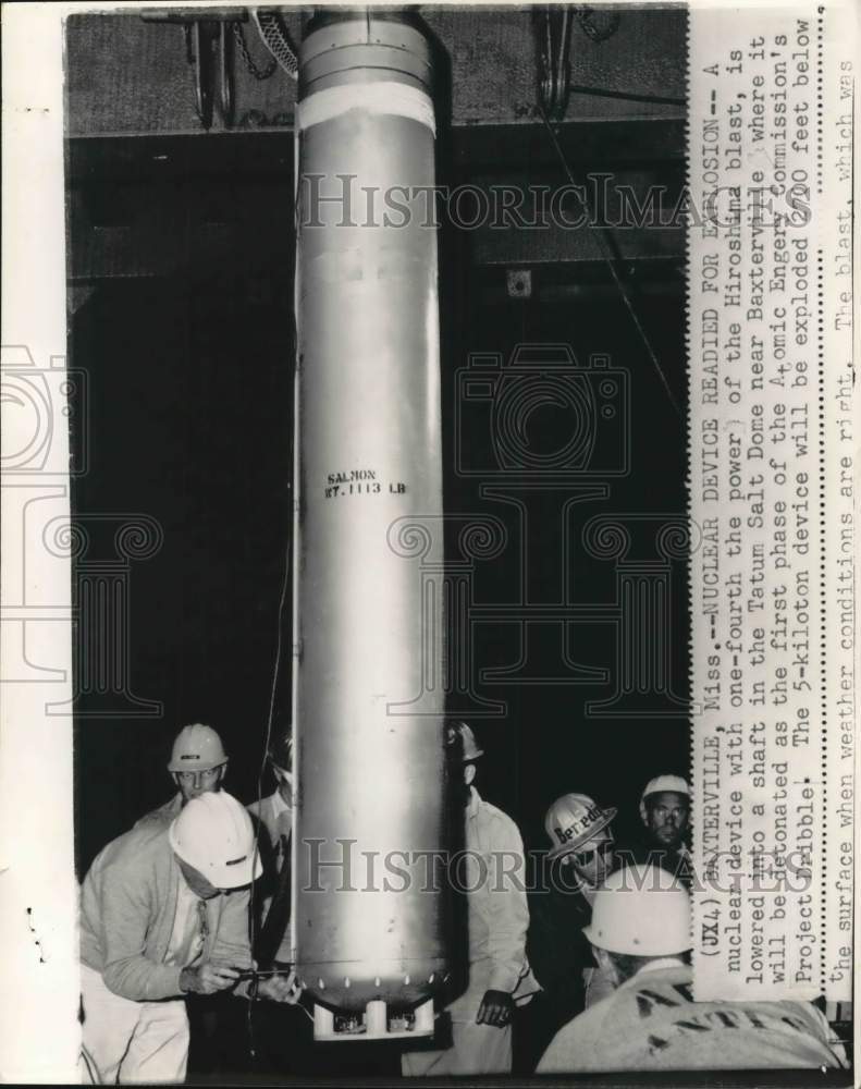 1964 Nuclear device lowered into a shaft, Baxterville, Mississippi-Historic Images