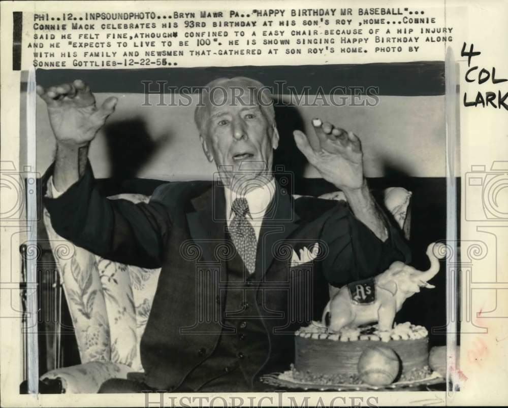 1955 Connie Mack celebrates 93rd birthday, Bryn Mawr, Pennsylvania-Historic Images