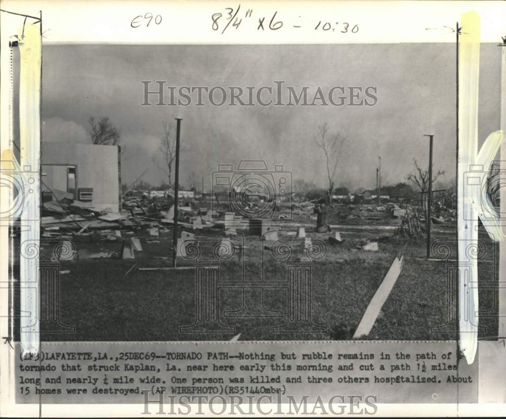 1969 Rubble remains from a tornado that struck Kaplan, Louisiana-Historic Images