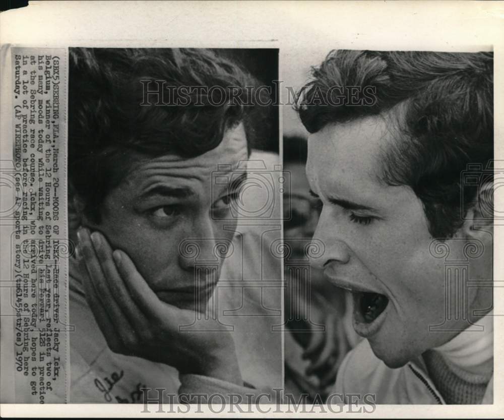 1970 Press Photo Race driver Jacky Ickx&#39;s moods while waiting at practice, FL - Historic Images