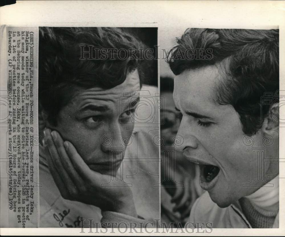 1970 Press Photo Race driver Jacky Ickx's moods while waiting at practice, FL - Historic Images