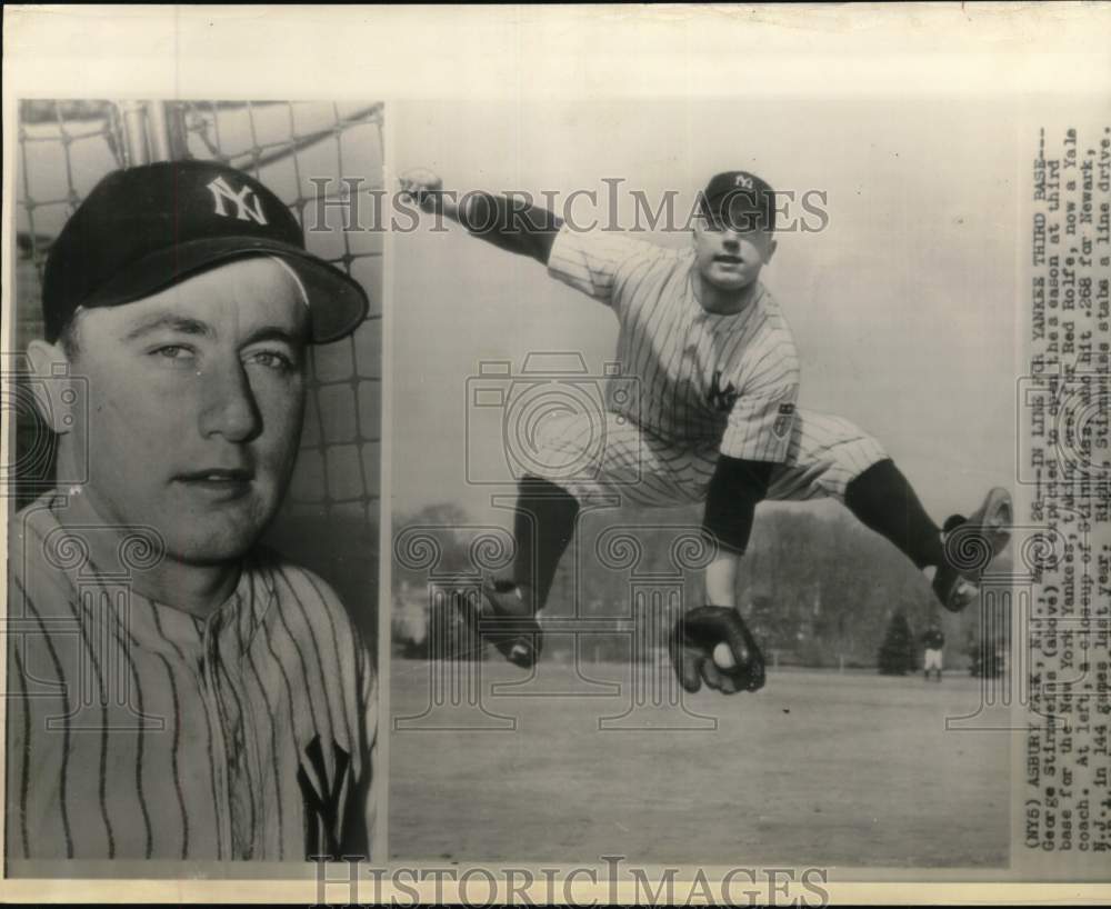 1943 Press Photo NY Yankee George Stirnweiss catches ball mid-air, New Jersey- Historic Images