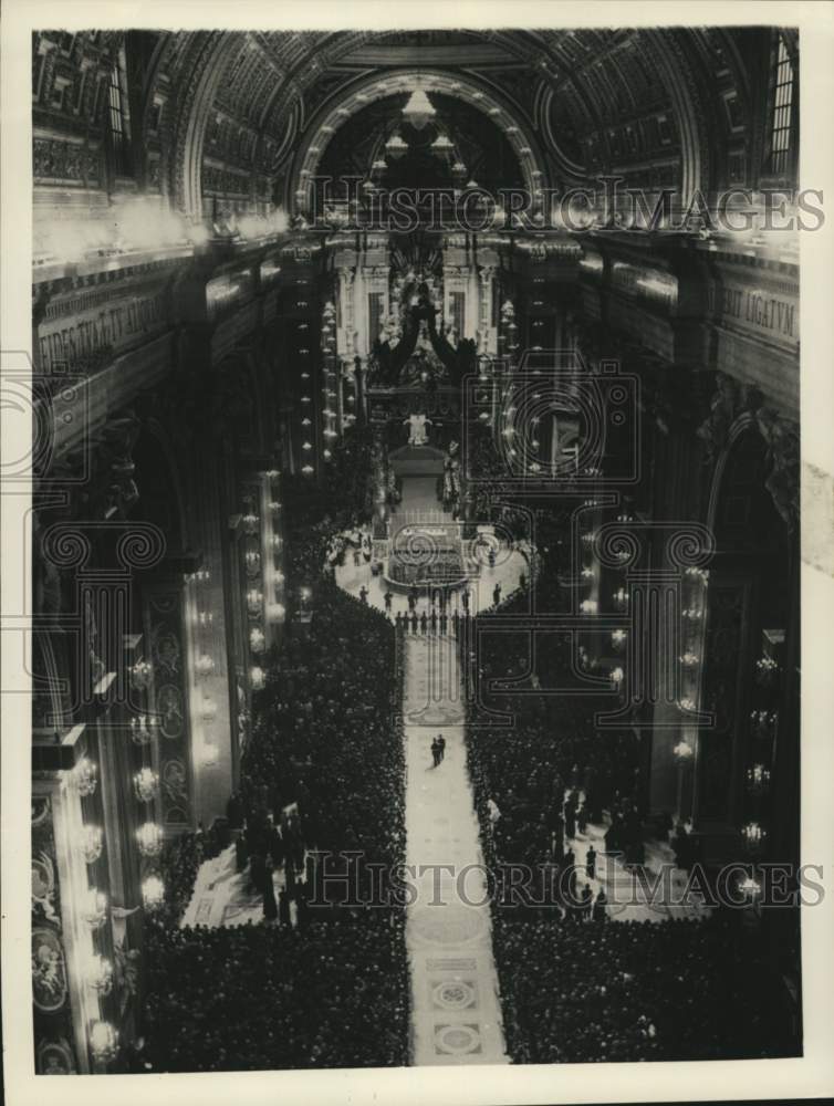1956 View of people attending mass celebration, Rome, Italy-Historic Images