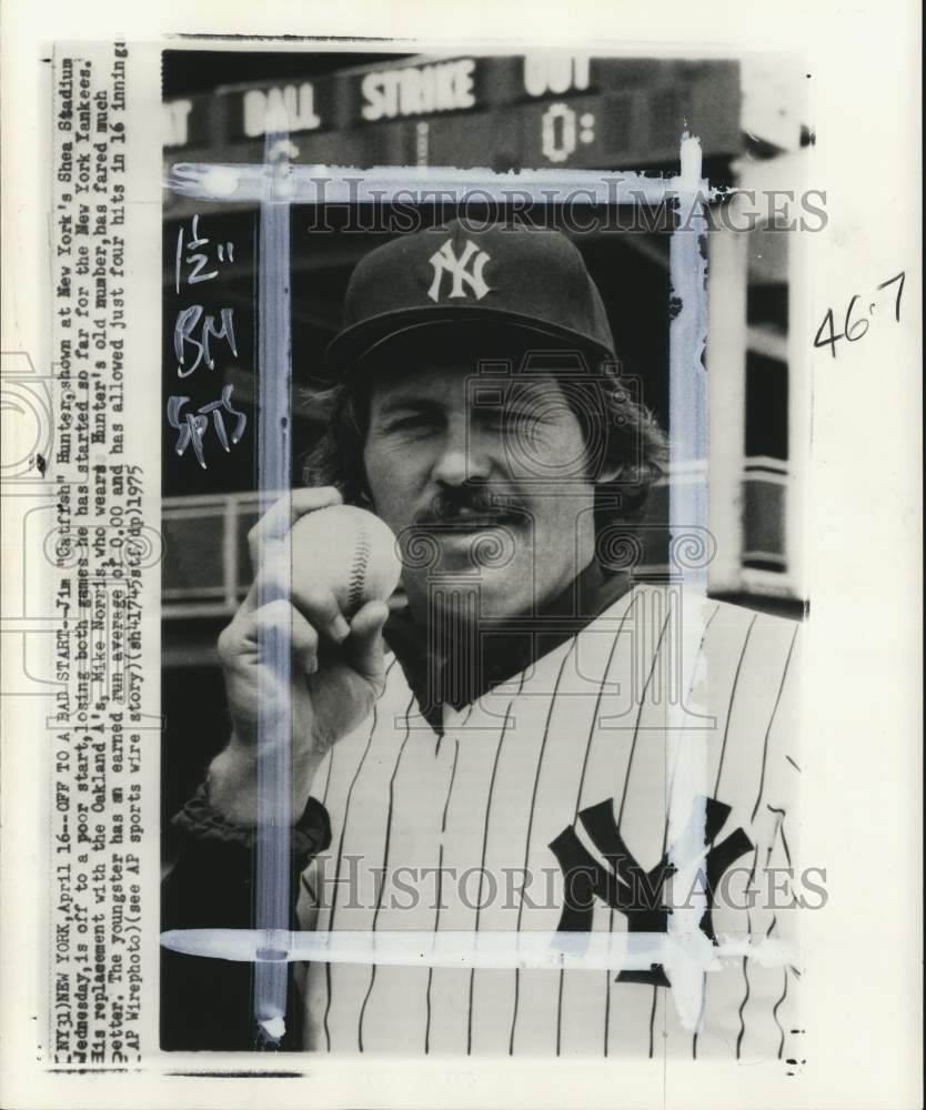 1975 Press Photo New York Yankees' Jim "Catfish" Hunter, New York's Shea Stadium - Historic Images