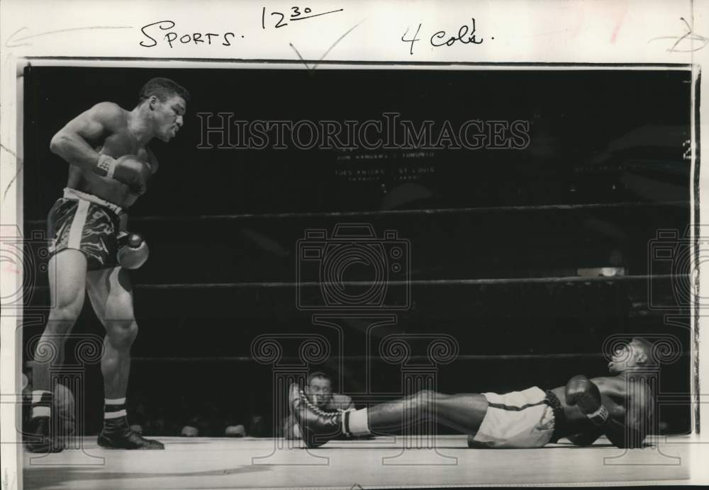 1957 Press Photo Boxers Rory Calhoun &amp; Bobby Boyd&#39;s match, Madison Square Garden- Historic Images