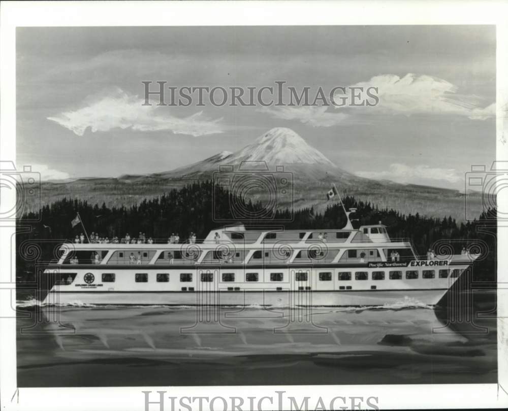 1980 Press Photo Cruise vessel &amp; Mount Rainier in background, Lake Washington - Historic Images