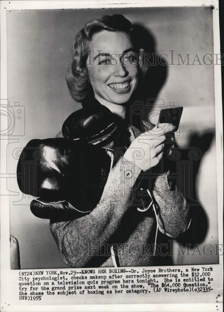 1955 Press Photo Joyce Brothers winner of TV show "$64,000 Question", New York- Historic Images