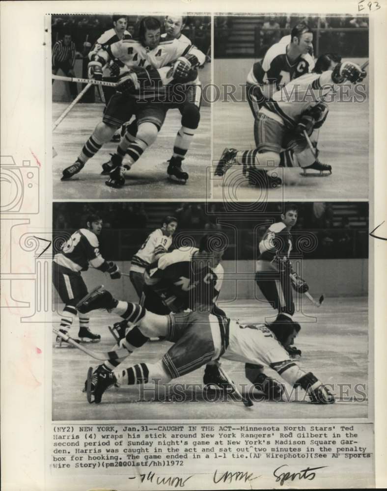 1972 Press Photo Shots of Minnesota North Star &amp; New York Rangers, Hockey, NY - Historic Images