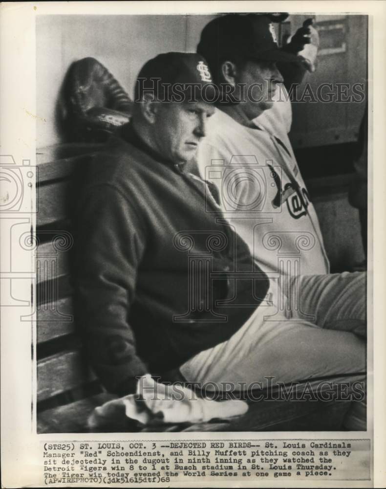 1968 Press Photo St. Louis Cardinals&#39; Billy Muffett &amp; Red Schoendienst, Baseball- Historic Images