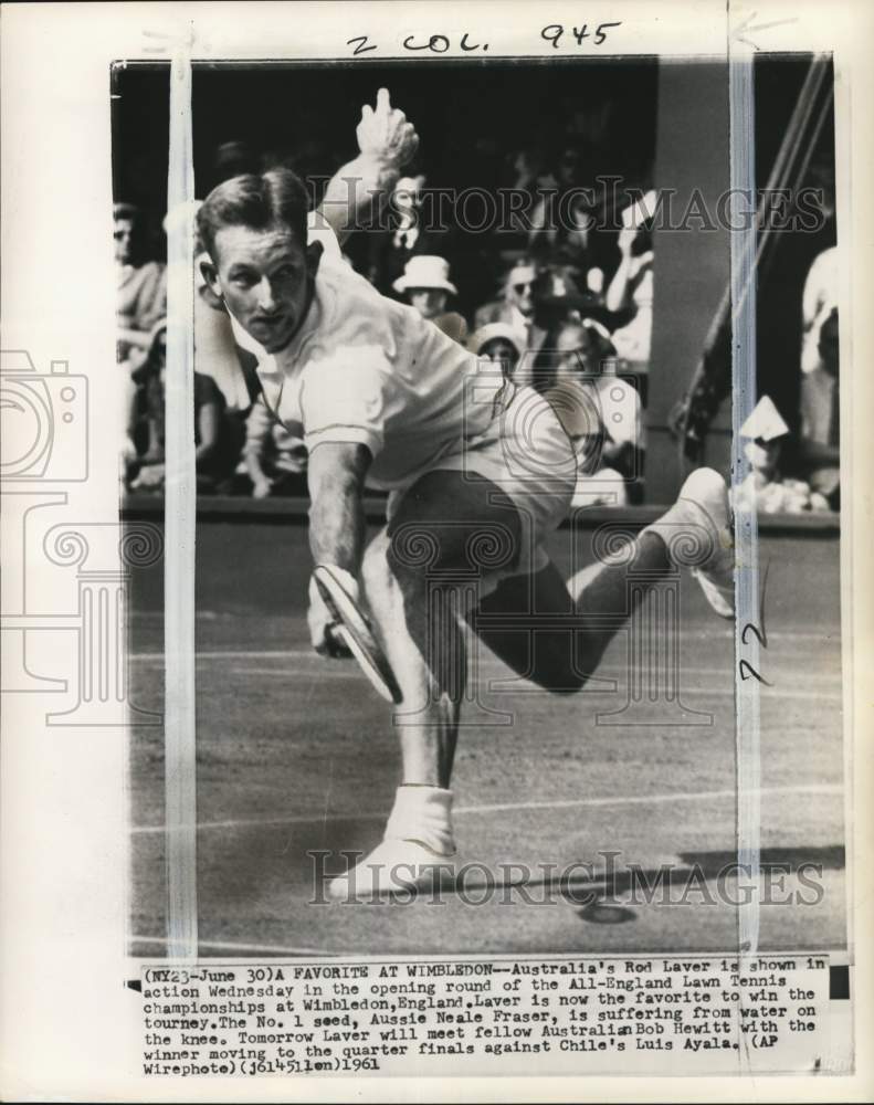 1961 Press Photo Australia&#39;s Tennis player Rod Laver in action, Wimbledon - Historic Images