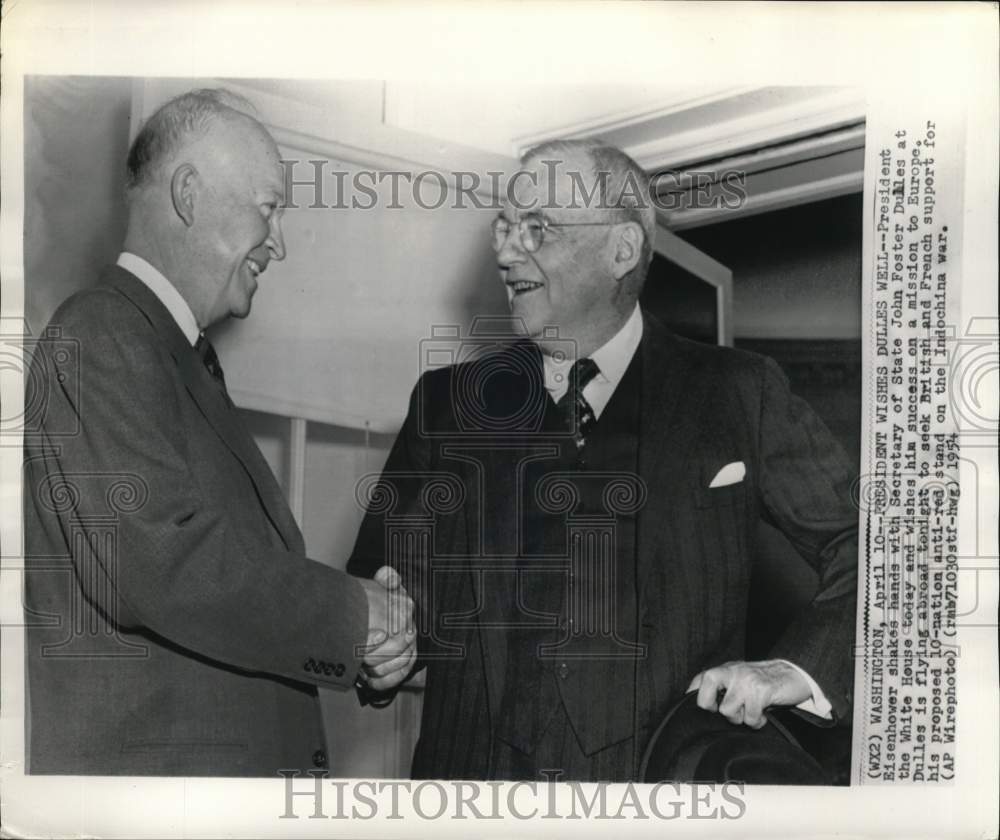 1954 Press Photo President Eisenhower, John Dulles before European mission in DC - Historic Images