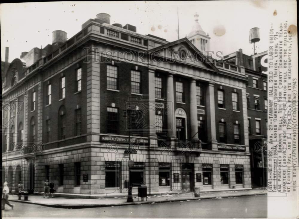 1943 Press Photo Tammany Hall, New York County Democratic Headquarters- Historic Images