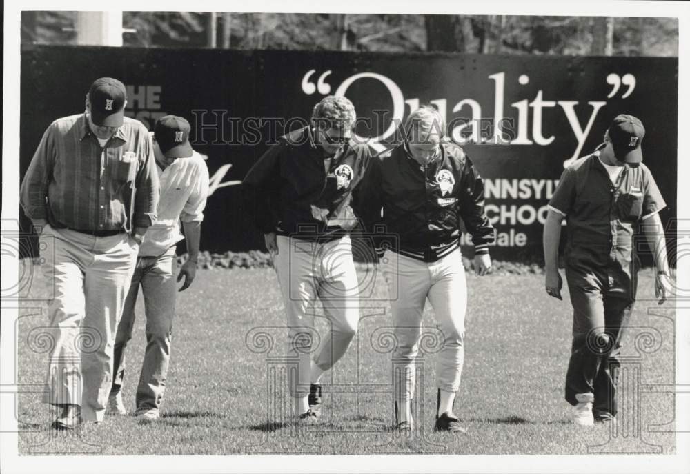 1987 Press Photo Senators Baseball Team Officials at Riverside Stadium Field- Historic Images