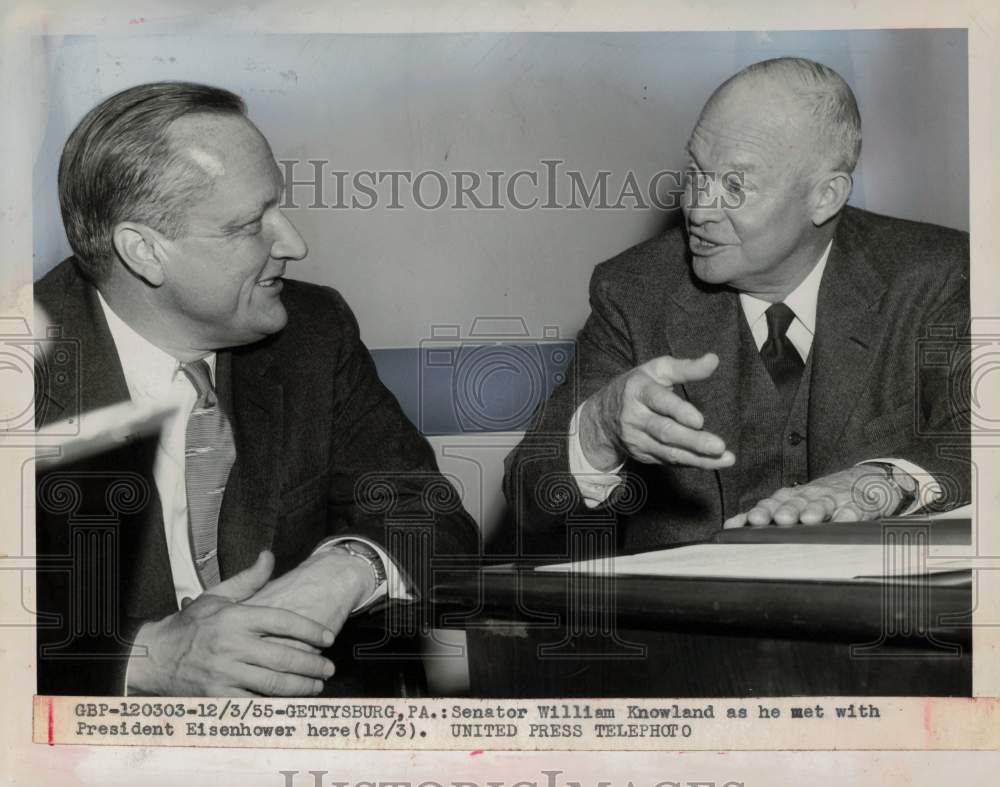 1955 Press Photo Senator William Knowland and President Eisenhower in Gettysburg- Historic Images