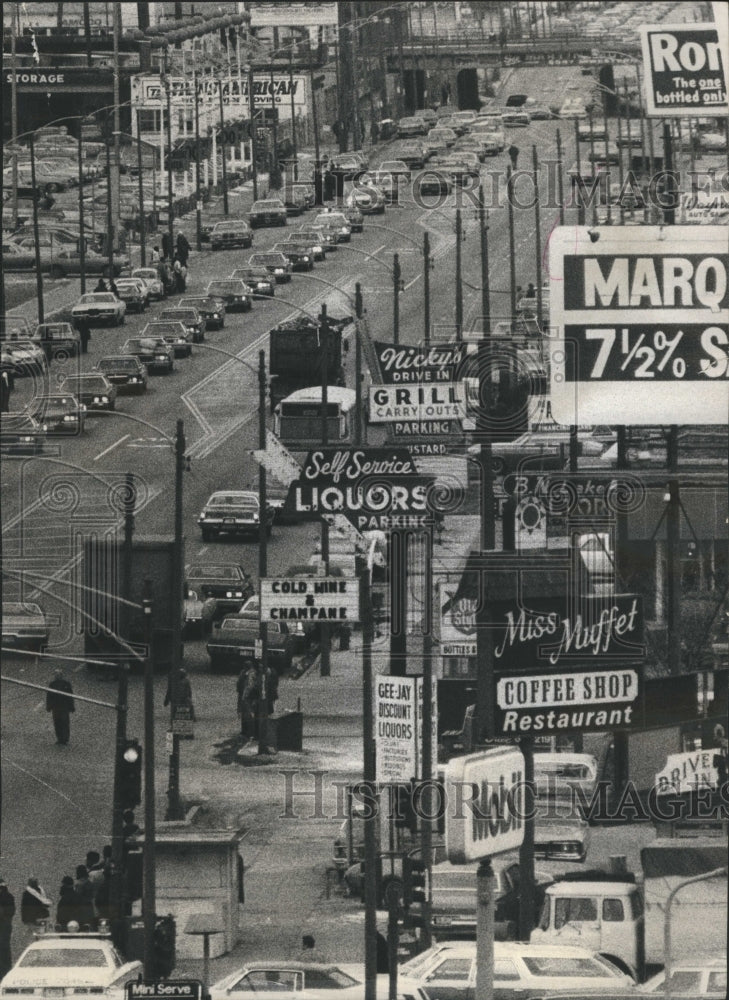 1977 Store Advertisements on Chicago Street - Historic Images