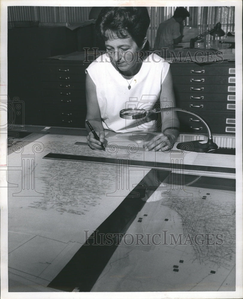 1969 Woman Checking US Map For Any Errors - Historic Images