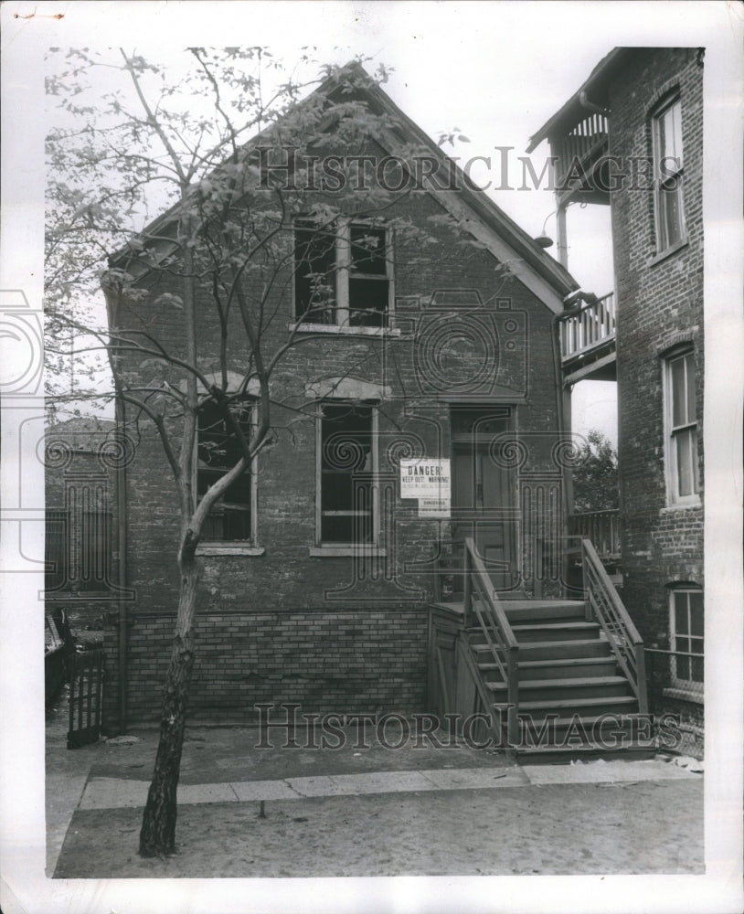 1955 Fire wrecked house at Washburne - Historic Images