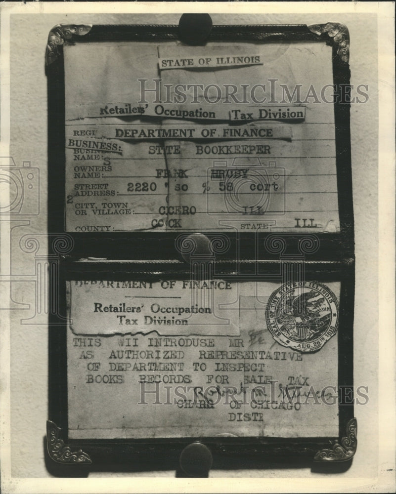 1938 Sales Tax Investigator Fake Card IL - Historic Images
