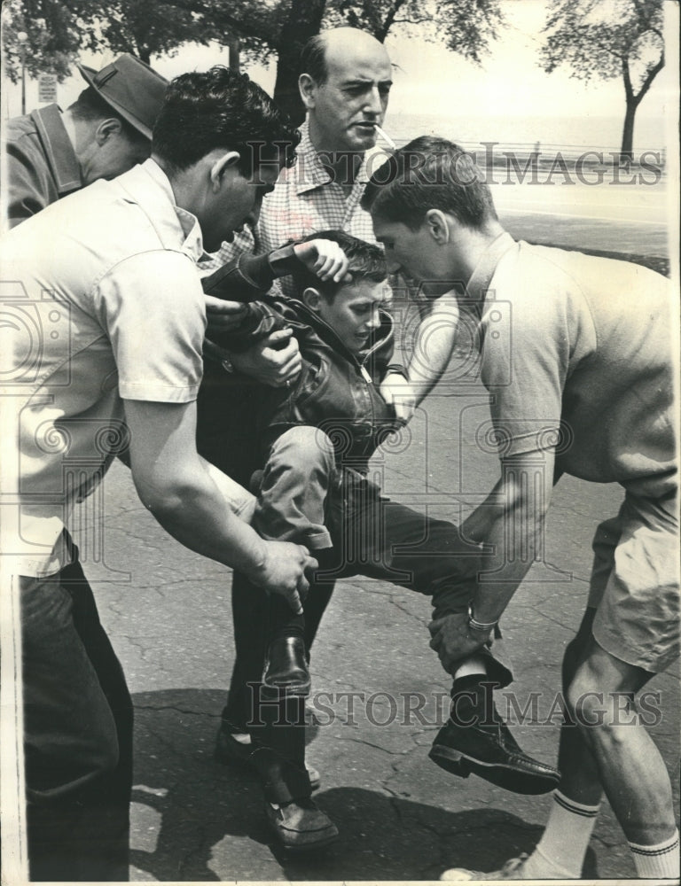 1965 Skateboard Fall Passerby Help Lift Boy - Historic Images