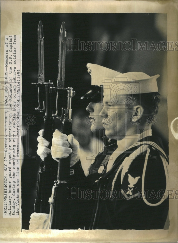 1984 Military honor guard stand attention - Historic Images