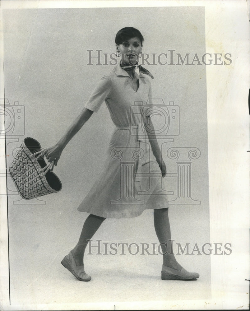 1975 Yellow Cotton Polyester Shirt Dress - Historic Images