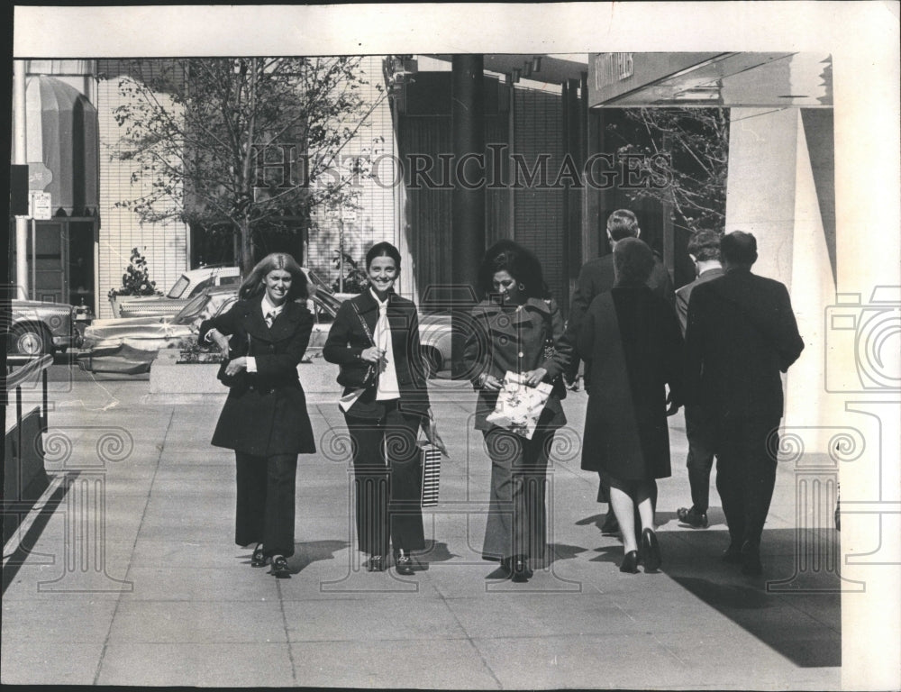 1970 Pantsuits Women Walking Street - Historic Images