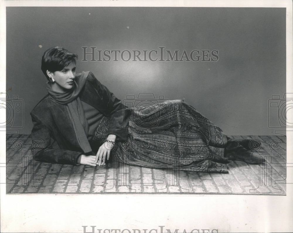 1989 Suede Jacket Mohair Cowlneck Sweater - Historic Images