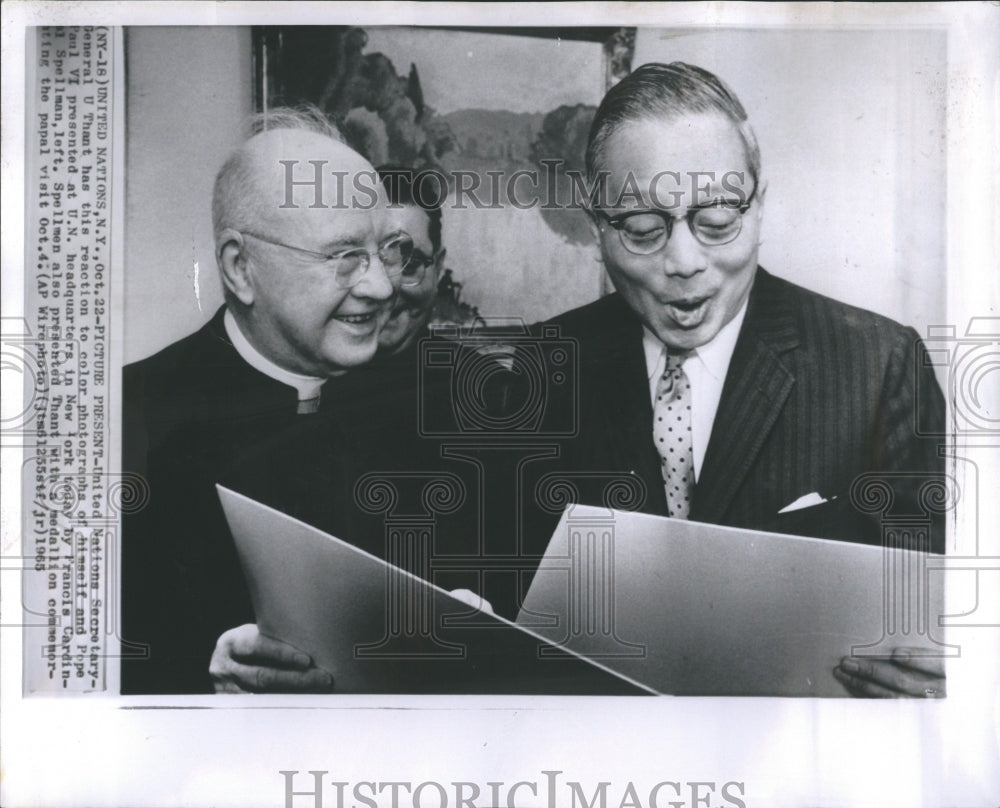 1965 Press Photo Francis Cardinal Spellman U Thant - Historic Images