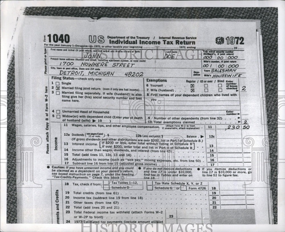 1973 Income tax US Individual Tax Return - Historic Images