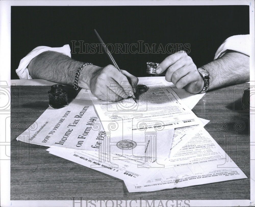 1959 Income Taxes Papers Pens Detroit - Historic Images