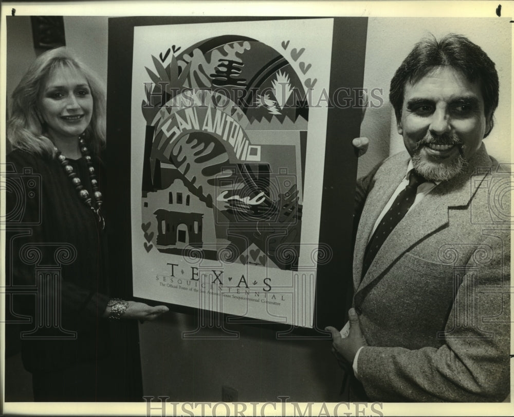 1985 Press Photo Jesse and Maggie Almazan with commemorative poster - saa01063 - Historic Images