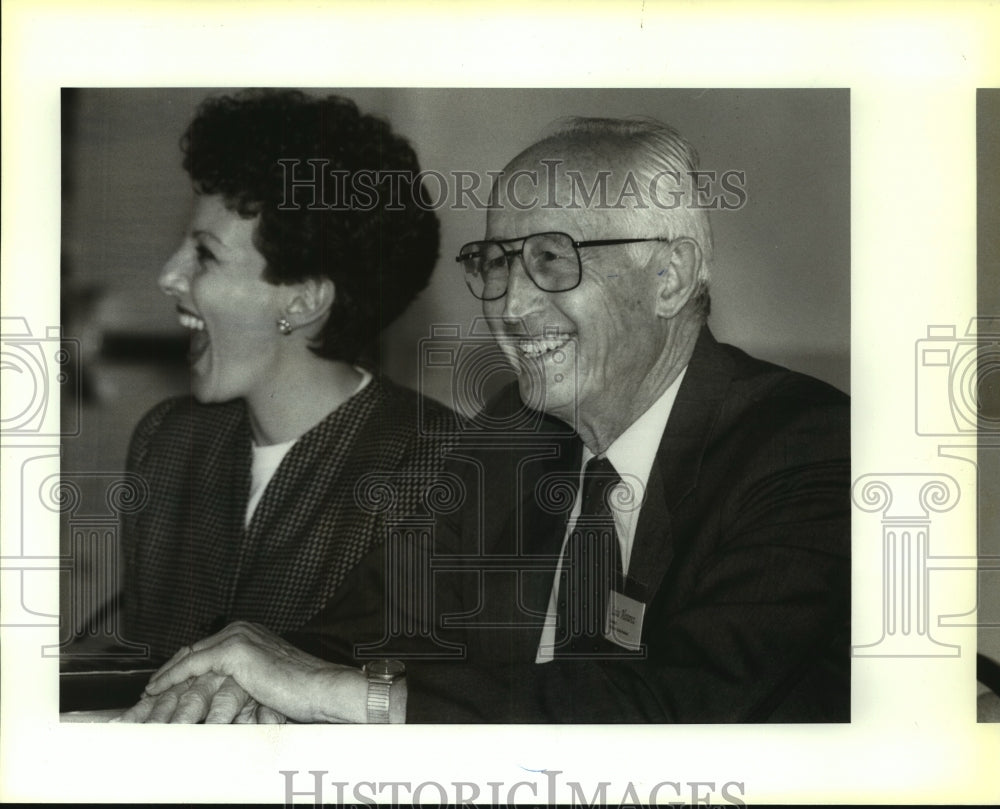 1991 Press Photo Roberta Lajous and Luis H. Alvarez attend a conference - Historic Images