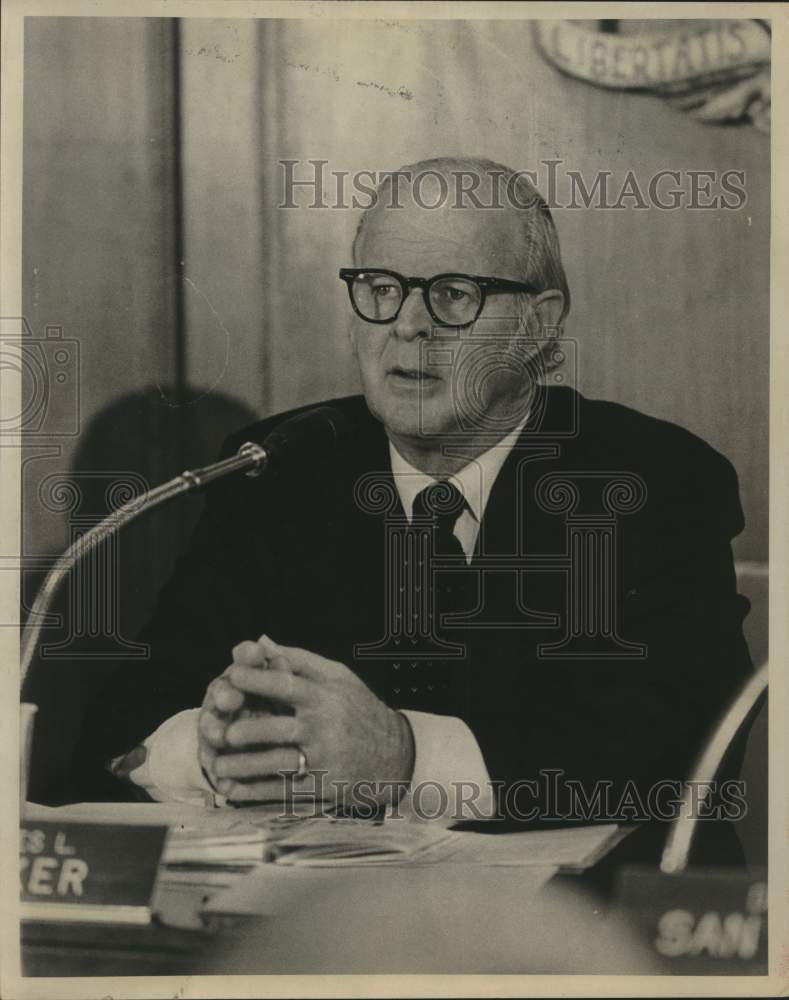 Press Photo Charles Becker sitting at microphone, Texas - Historic Images