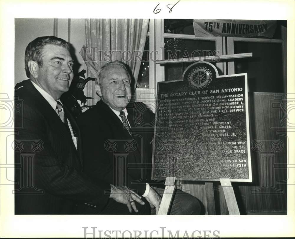 Stanton Bell and Charles Keller unveil Rotary Club plaque at hotel - Historic Images