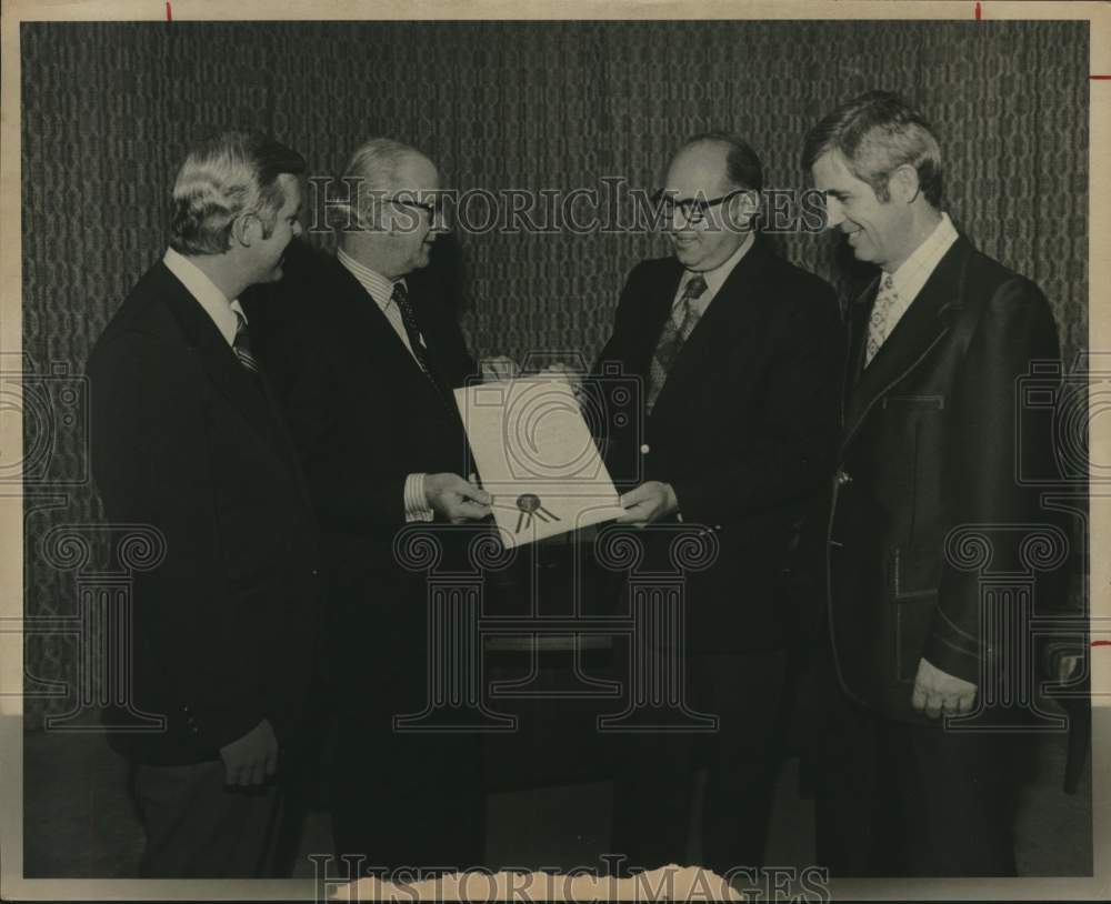 1975 Mayor Charles Becker and Others at Insurance Proclamation - Historic Images