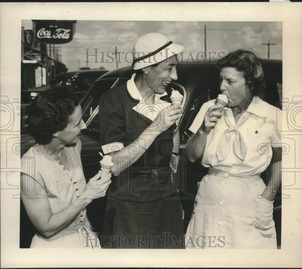 1951 Raffaela Berardi eats ice cream with Girl Scout leaders, Texas - Historic Images