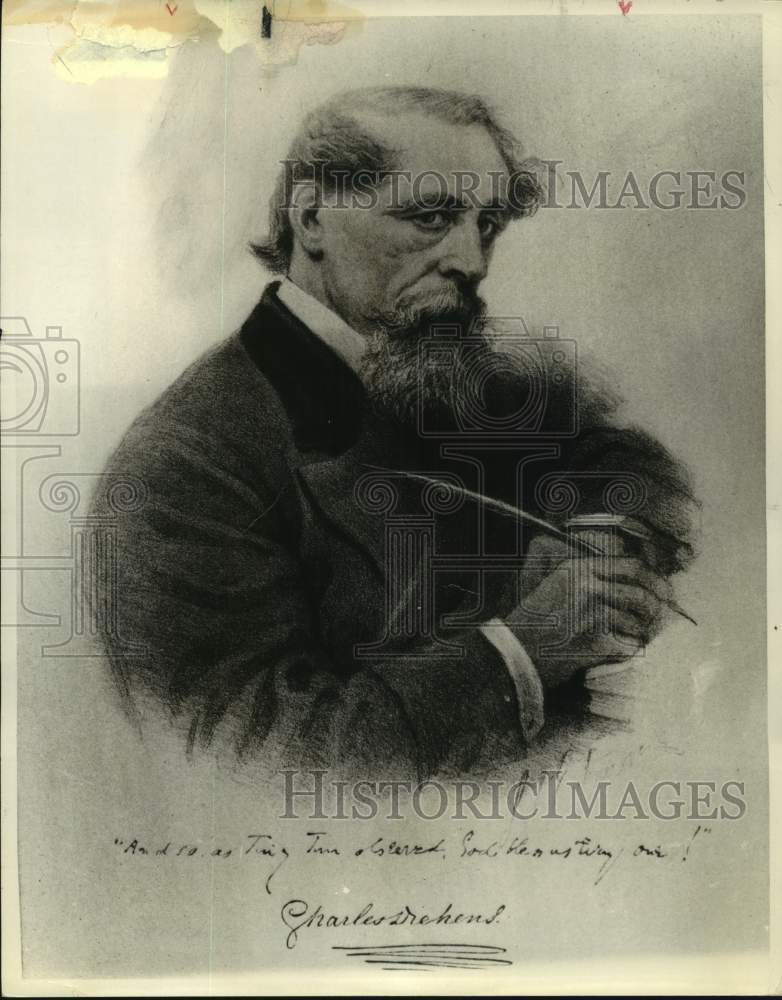 1970 Press Photo Etching of Novelist Charles Dickens at London's Dickens House - Historic Images